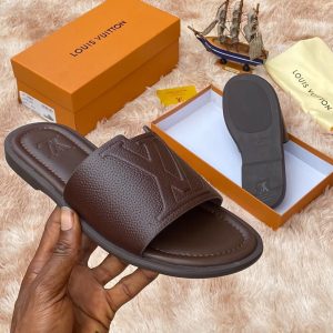 Alternative view of Louis Vuitton coffee brown slippers.